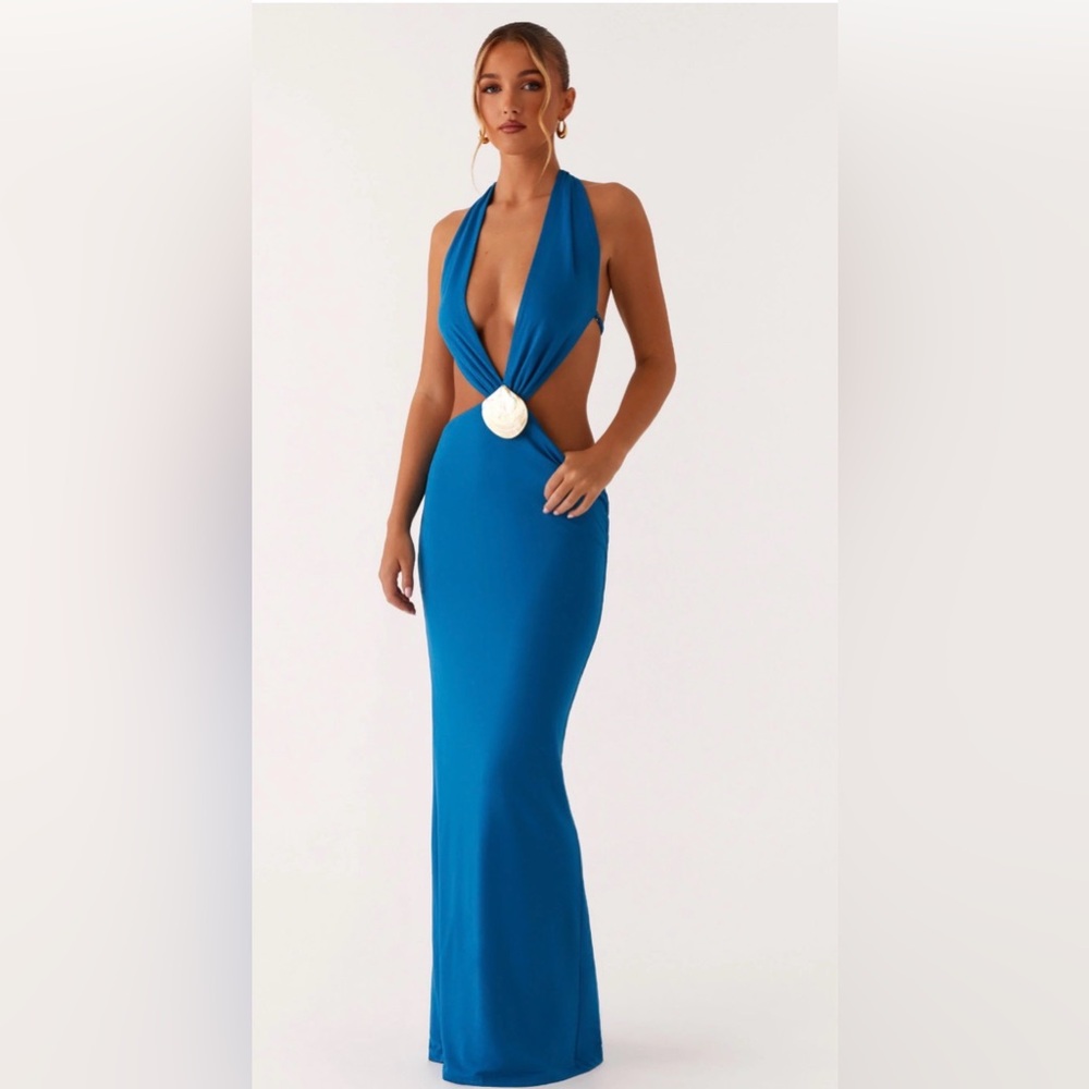 Elegant Royal Blue Halter Dress with Shell Detail *NEW*